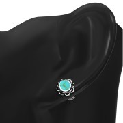Turquoise Oval Braided Edge Silver Stud Earrings - e362